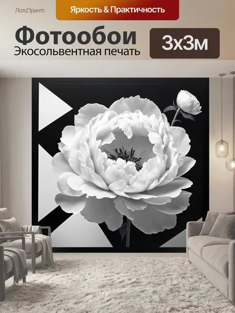 Фотообои пионы в черно-белом стиле