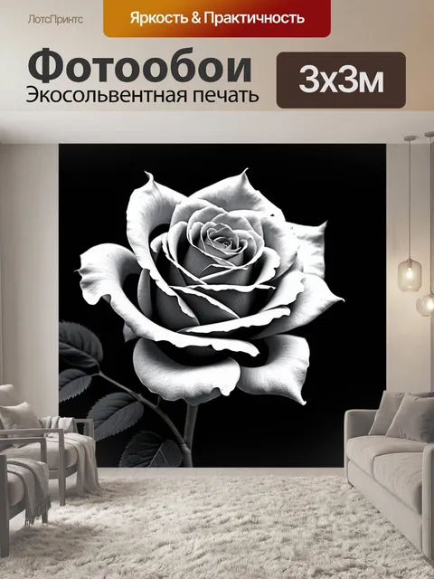 Фотообои розы в стиле черно-белый, с акцентом на контрастные силуэты, создающие динамику