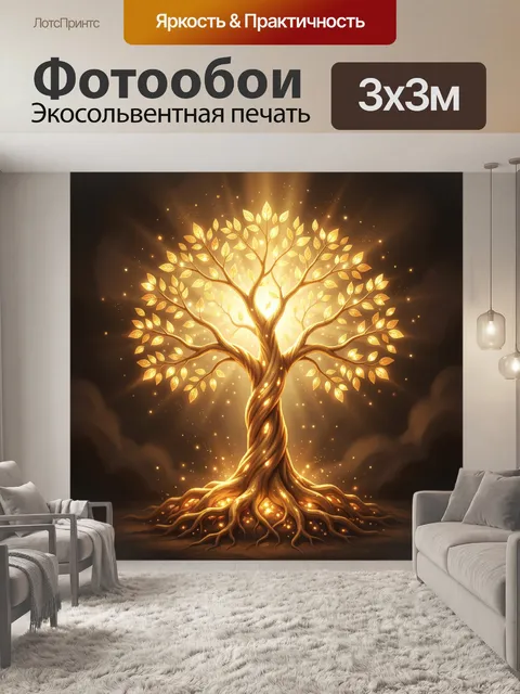 Фотообои Светящееся золотое дерево жизни