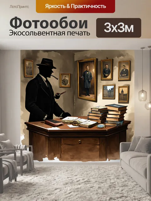 Фотообои древний, покрытый пылью детективный кабинет со старыми книгами, увеличительным стеклом и карточными…