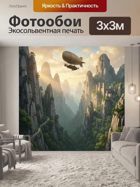 Фотообои Воздушный корабль над горами