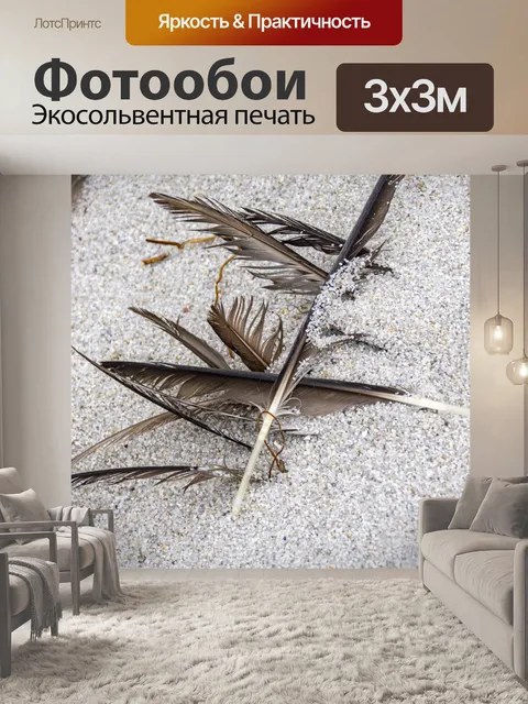 Фотообои перья в песке
