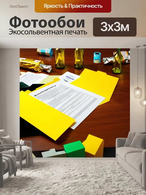 Фотообои описание: папка с документами о банкротстве, расположенная на столе