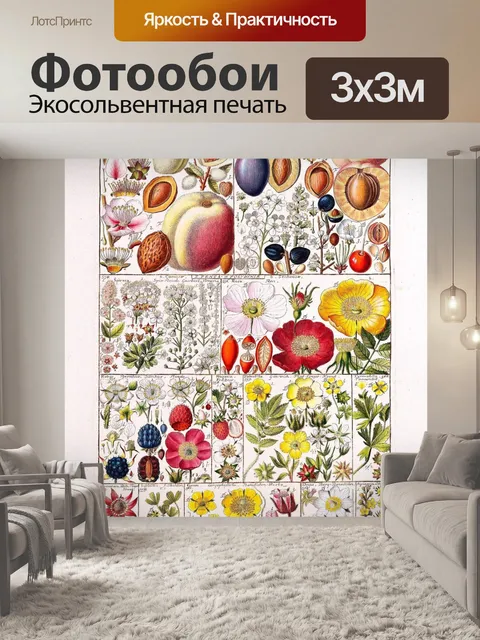 Фотообои Старинный плакат полевых цветов ботаниче