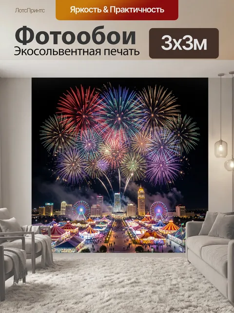 Фотообои Ночной фейерверк над ярмаркой