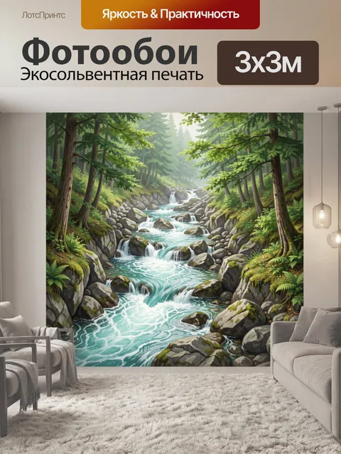 Фотообои Лесной ручей с водопадами