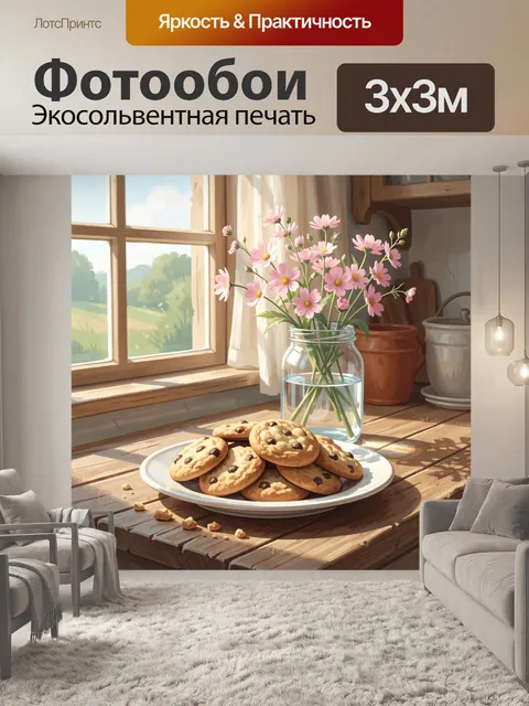 Фотообои Цветы и печенье на кухне