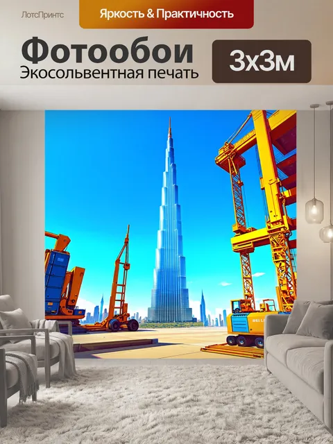 Фотообои вид на бурдж халифа в процессе строительства, изображенный в технике цифровой живописи