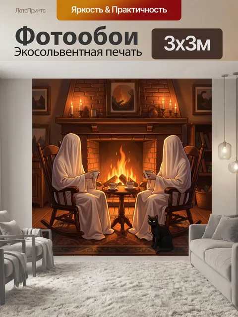 Фотообои Призраки у камина с котом