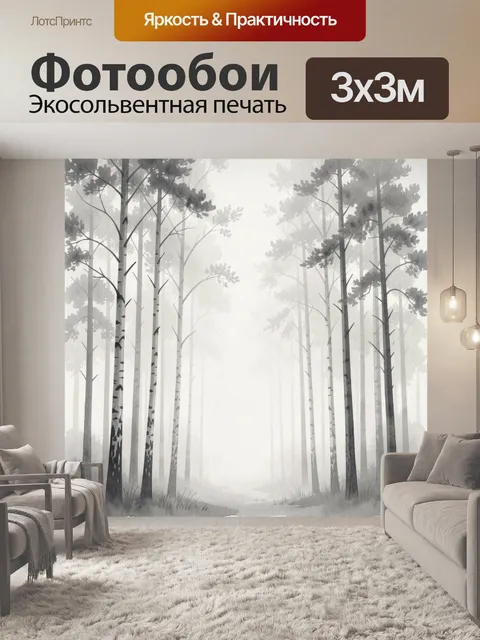 Фотообои Туманный лес с соснами