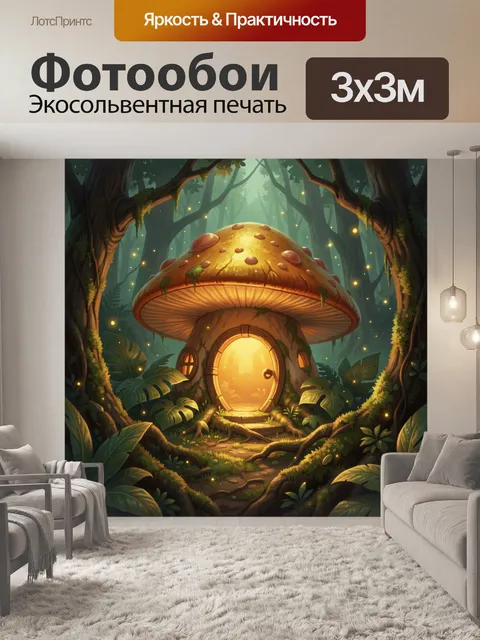 Фотообои Сказочный домик-гриб в лесу