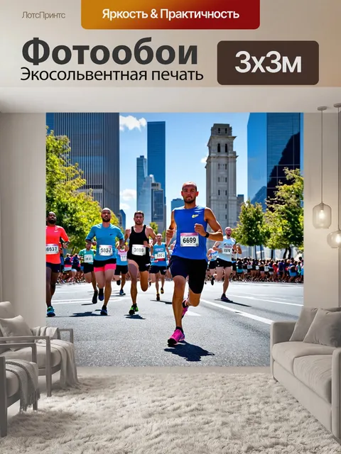 Фотообои марафонцы на фоне городских пейзажей в технике hdr