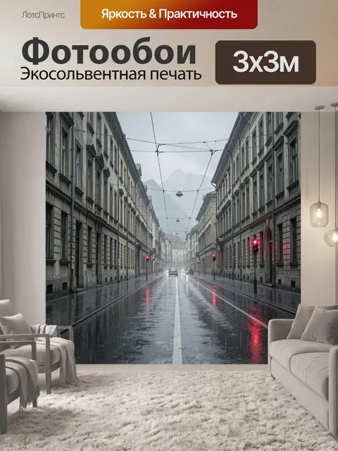 Фотообои Дождливая улица у гор