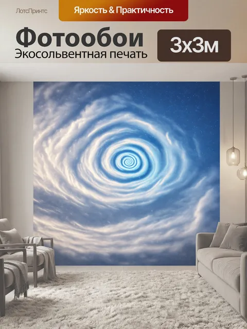 Фотообои небо, полное снеговых мельниц, где холодный ветер тянет облака во все стороны, закручивая их в спирали