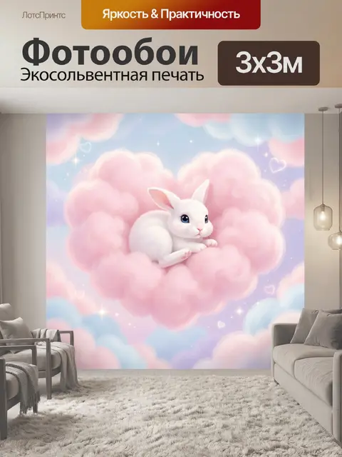 Фотообои Белый кролик в розовом облаке