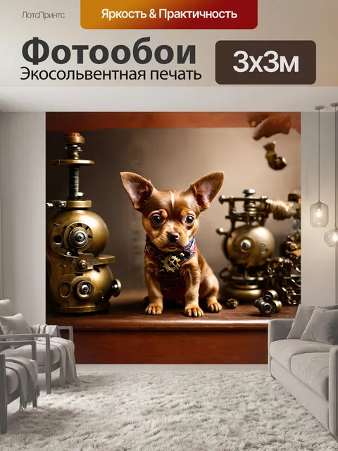 Фотообои собака изображена в спокойной позе, ее шерсть коричневая с золотыми оттенками