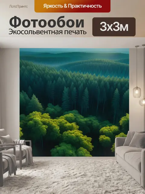 Фотообои закат над густым лесом