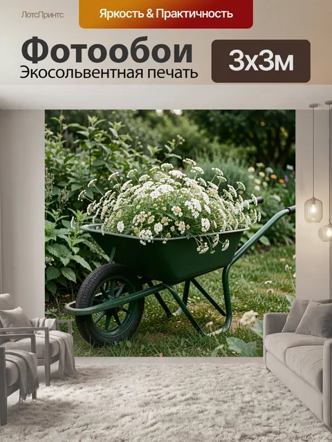 Фотообои Садовая тачка с белыми цветами