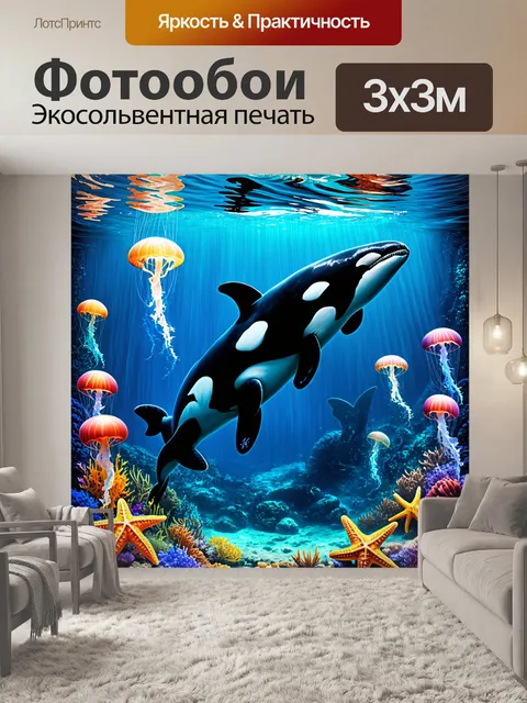 Фотообои красивая симфония цветов в подводном мире сан-диего, где косатки танцуют с морскими звездами и медузами