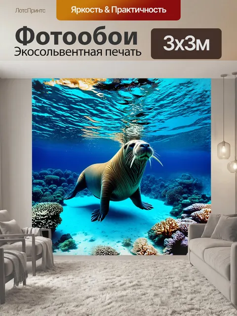 Фотообои морж размера гиганта медленно плывет по лазурным водам океана