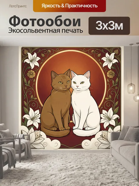 Фотообои Два кота с лилиями