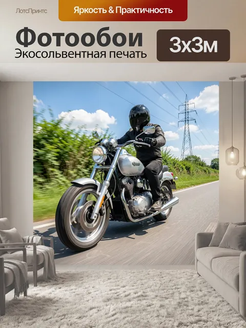 Фотообои Мотоциклист на загородной трассе