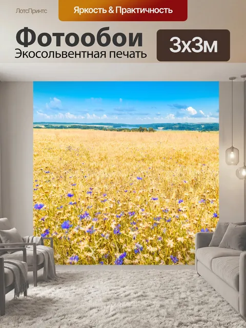 Фотообои Синие и желтые полевые цветы