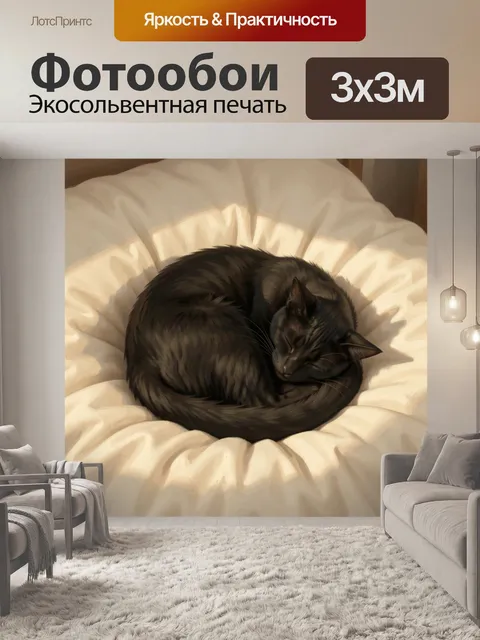 Фотообои Спящий черный кот на подушке
