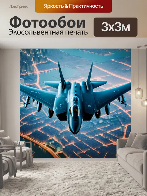 Фотообои самолет-невидимка, летящий над городом