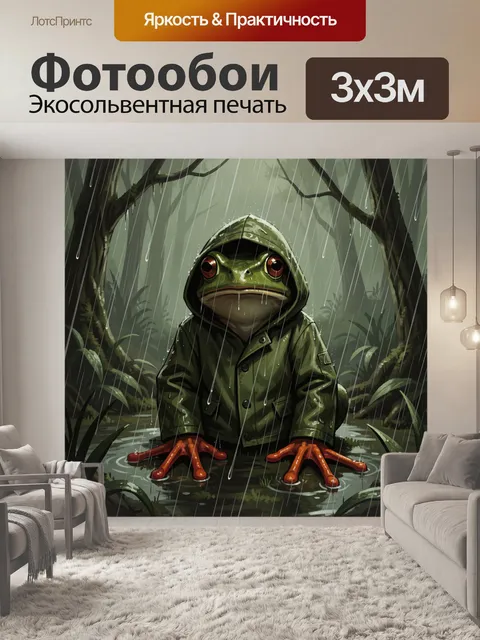 Фотообои Лягушка в дождевике под ливнем