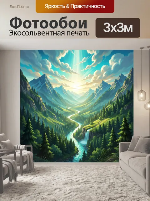 Фотообои Солнечная горная долина с рекой