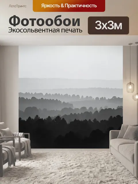Фотообои Туманный лесной пейзаж в монохроме