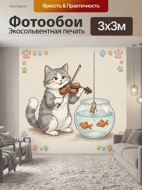 Фотообои Кот с скрипкой и аквариумом