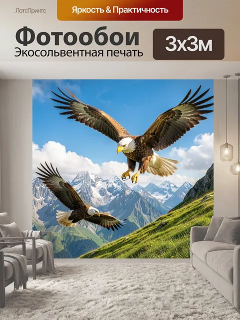 Фотообои Орлы в горах над долиной