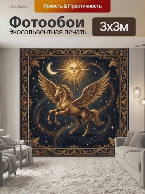 Фотообои Крылатый конь под солнцем и луной
