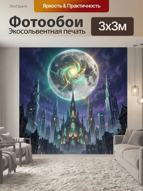 Фотообои Фантастический город под лунным небом