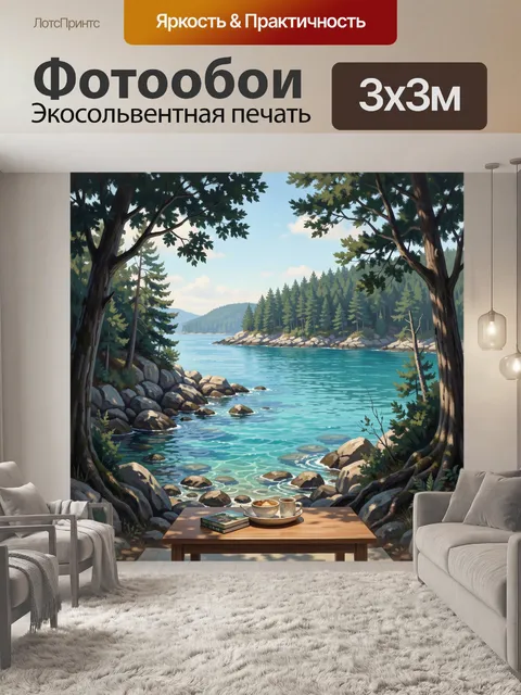 Фотообои Лесное озеро среди сосен
