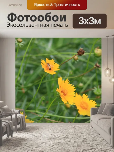 Фотообои пчела на желтый ромашки