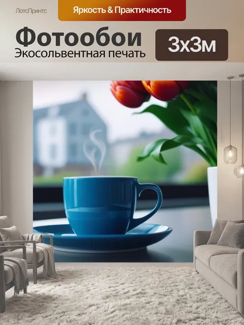 Фотообои тюльпаны и кофейная чашка