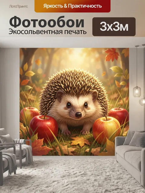 Фотообои Ежик с яблоками осенью
