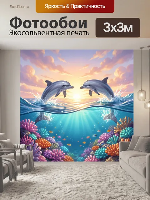 Фотообои Дельфины на закате над рифом