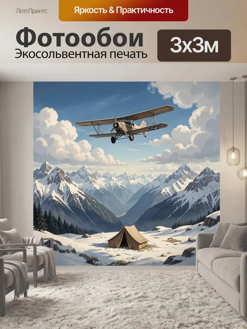 Фотообои Самолёт над снежными вершинами
