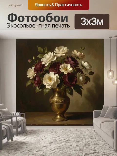 Фотообои Букет анемонов в золотой вазе