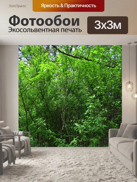 Фотообои пышная зеленая листва на молодых деревья