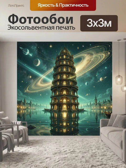 Фотообои Башня в космическом сиянии