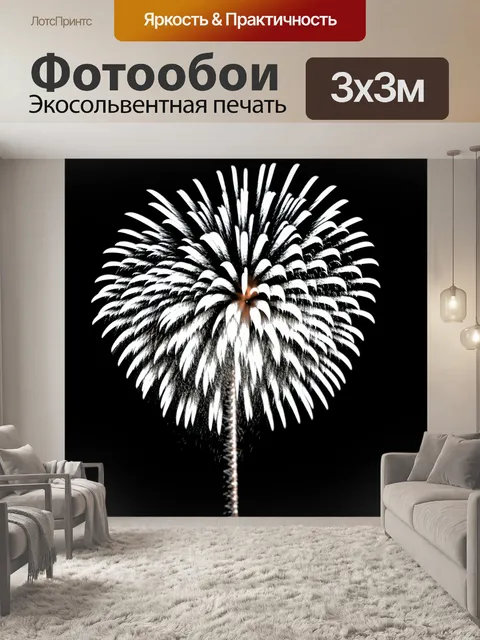 Фотообои черно-белый с волшебным изображением фейерверка, сверкающего на фоне ночного неба