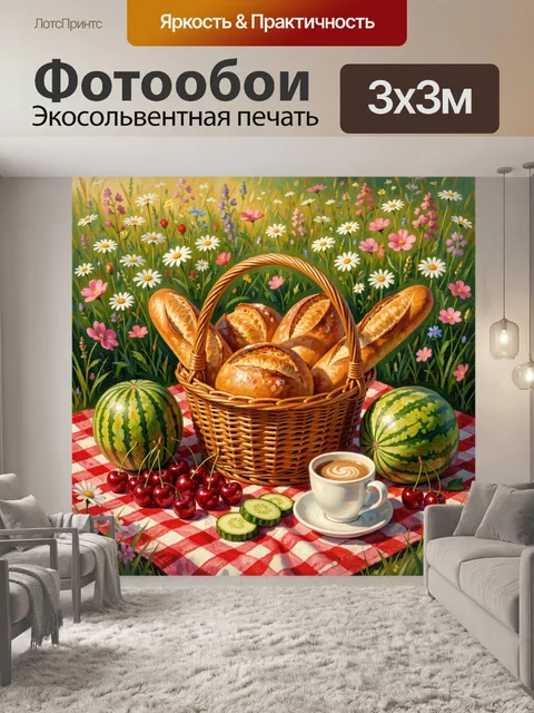 Фотообои Пикник с хлебом и ягодами