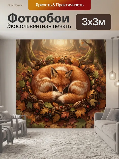 Фотообои Спящая лиса в осеннем лесу