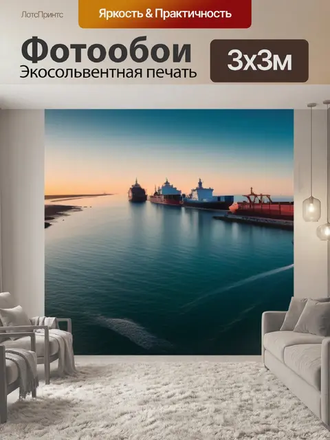 Фотообои рассвет на побережье с кораблями