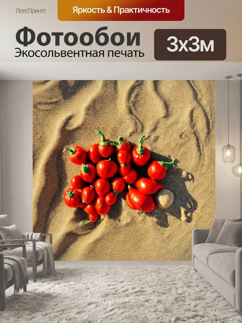 Фотообои красные овощи, расставленные на фоне, имитирующем текстуру песчаного берега